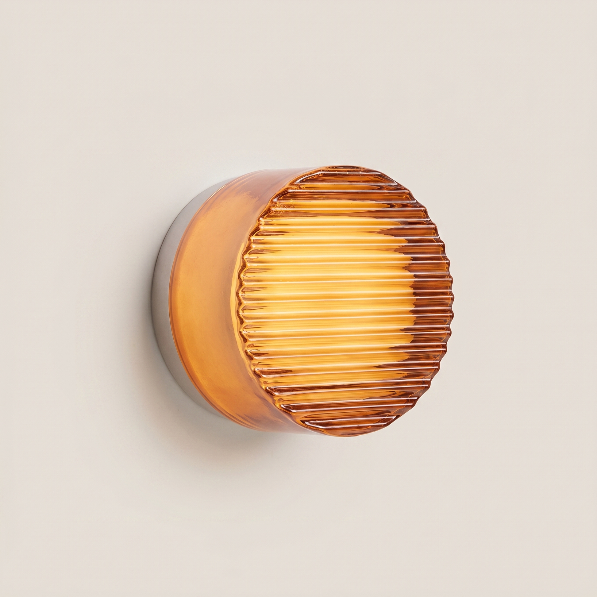 Top-down view of Acrylic Smoke Gray Concave three-color dimming 1-light wall sconce showing smoke gray acrylic and brushed aluminum trim with diffused light