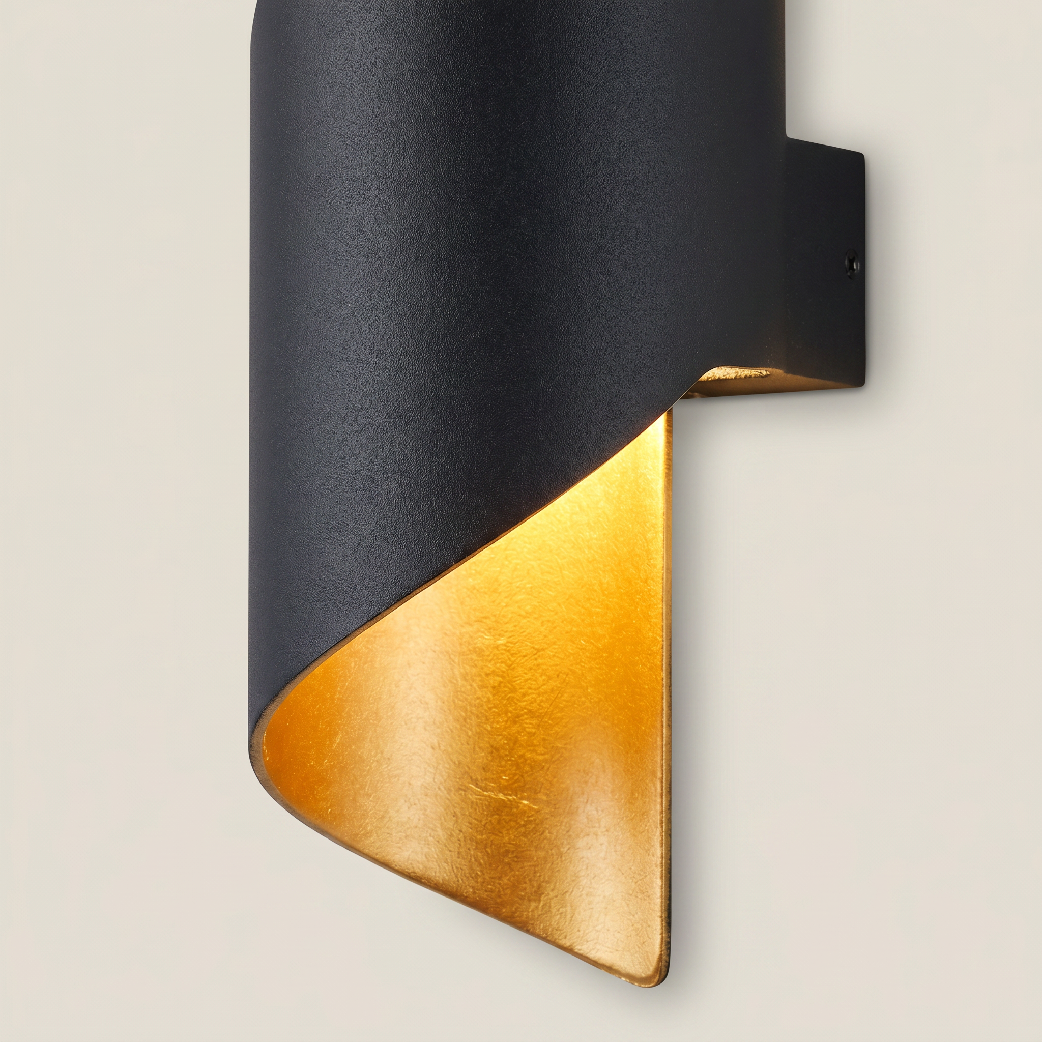 Aluminum alloy black gold 2-bead IP65 waterproof outdoor wall sconce three-quarter angle lit with matte black and gold finish visible