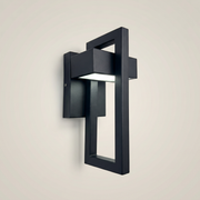 Aluminum alloy sand black rectangular Osram LED outdoor wall sconce shown front view with matte black finish and double-layer acrylic shade