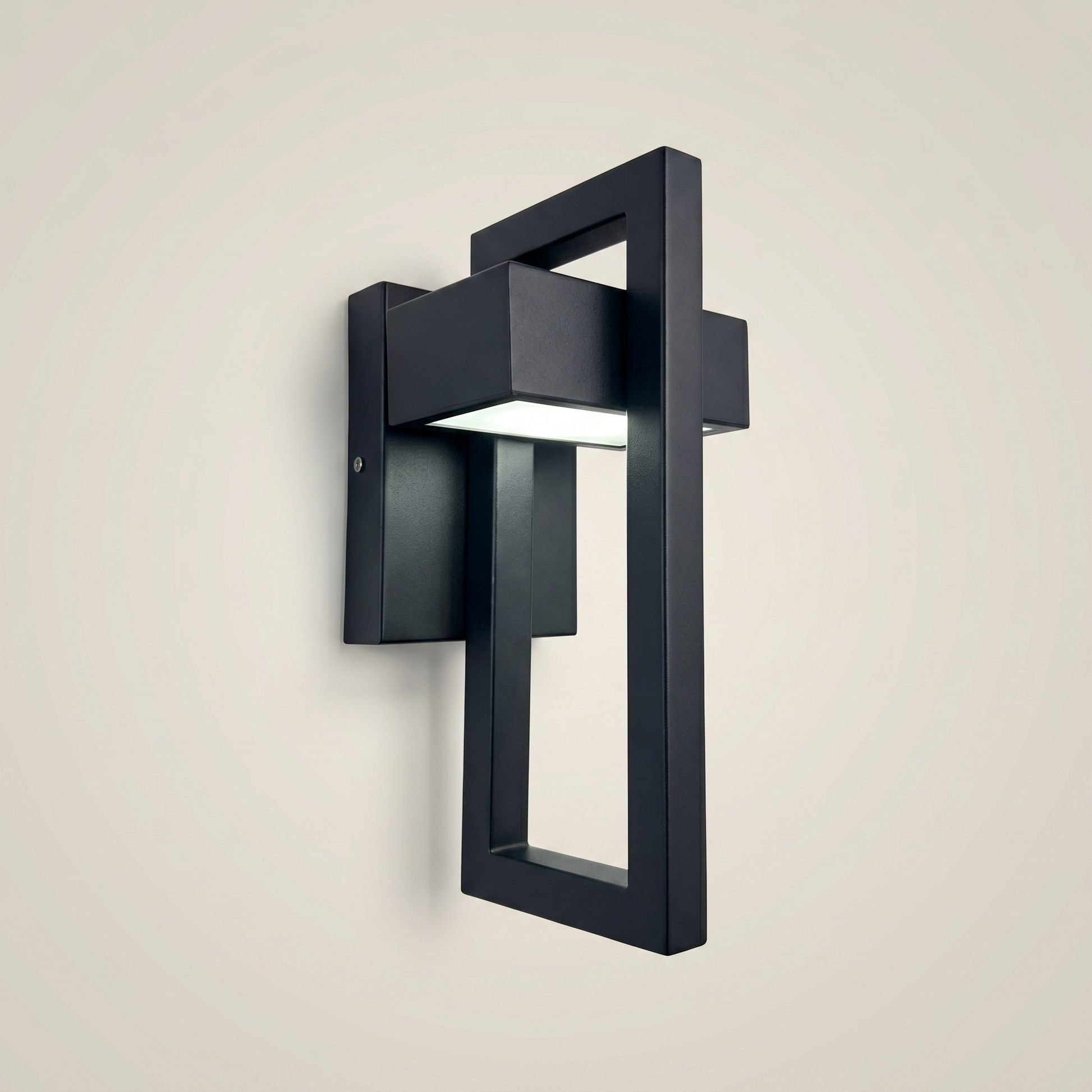 Aluminum alloy sand black rectangular Osram LED outdoor wall sconce shown front view with matte black finish and double-layer acrylic shade