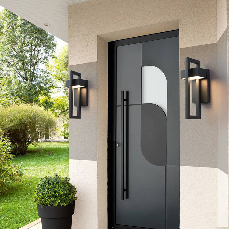 Side profile of aluminum alloy sand black rectangular Osram LED outdoor wall sconce highlighting matte black finish and IP65 weatherproof rating
