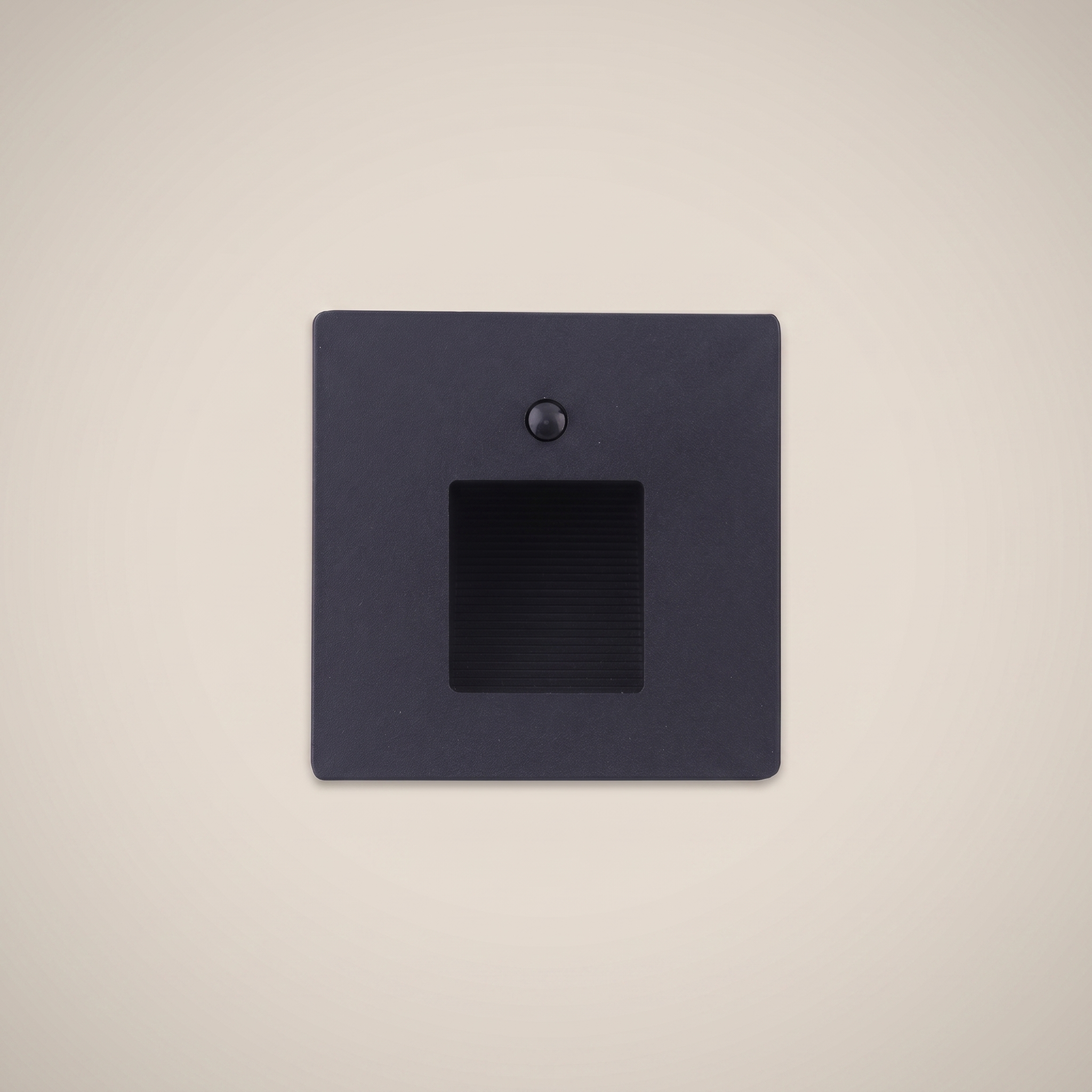 Top-down view of Aluminum Black 86-Type light plus motion sensor stair light showing black shell and LED chip