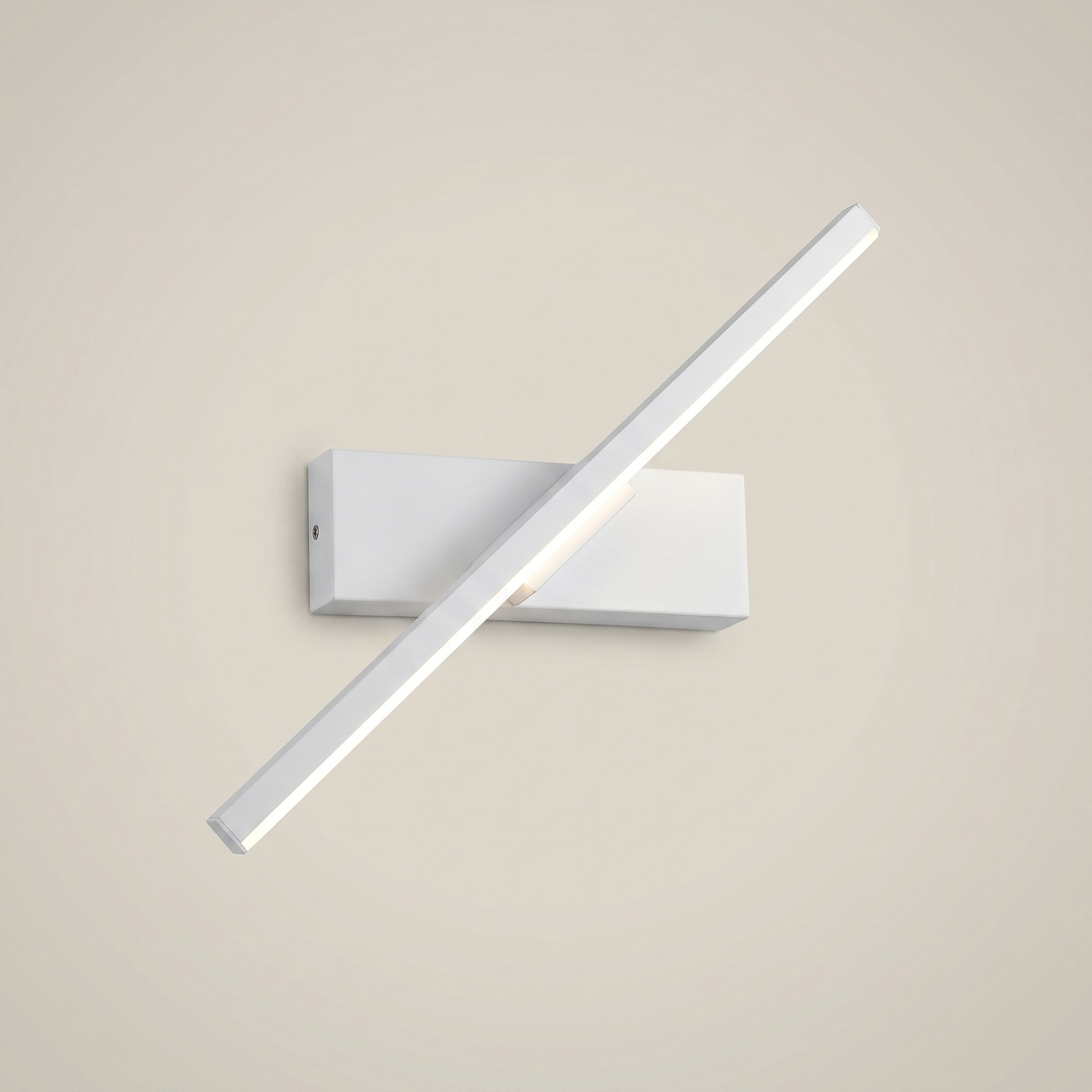 Close-up of aluminum black bar adjustable LED wall sconce in 40cm length with LED light lit