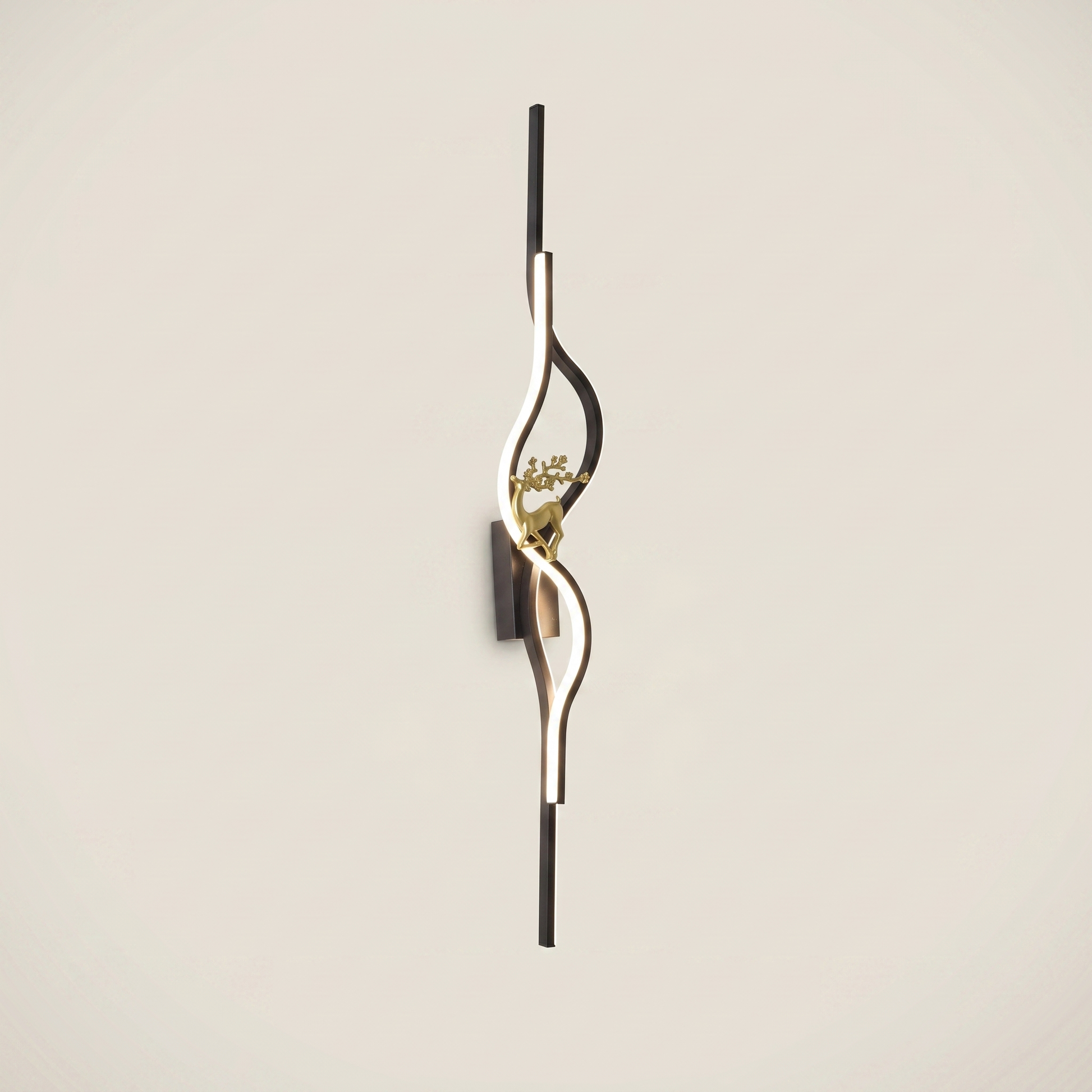 Black 120cm Aluminum Linear Warm Light Smart LED Wall Sconce close-up showing lit translucent acrylic shade