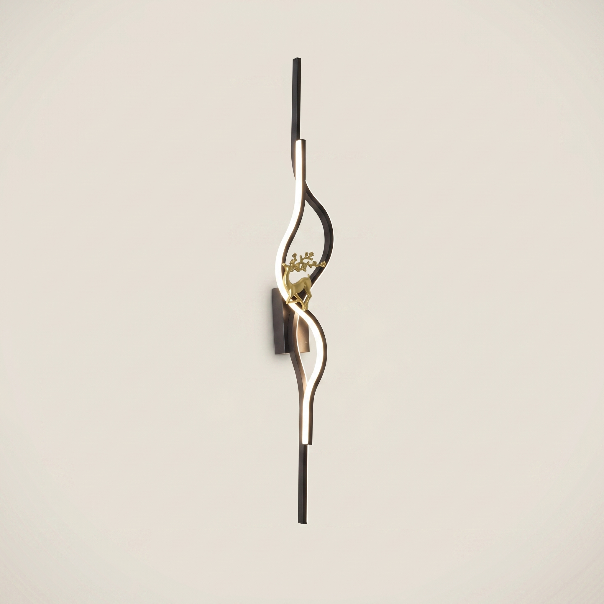 Black 120cm Aluminum Linear Warm Light Smart LED Wall Sconce close-up showing lit translucent acrylic shade