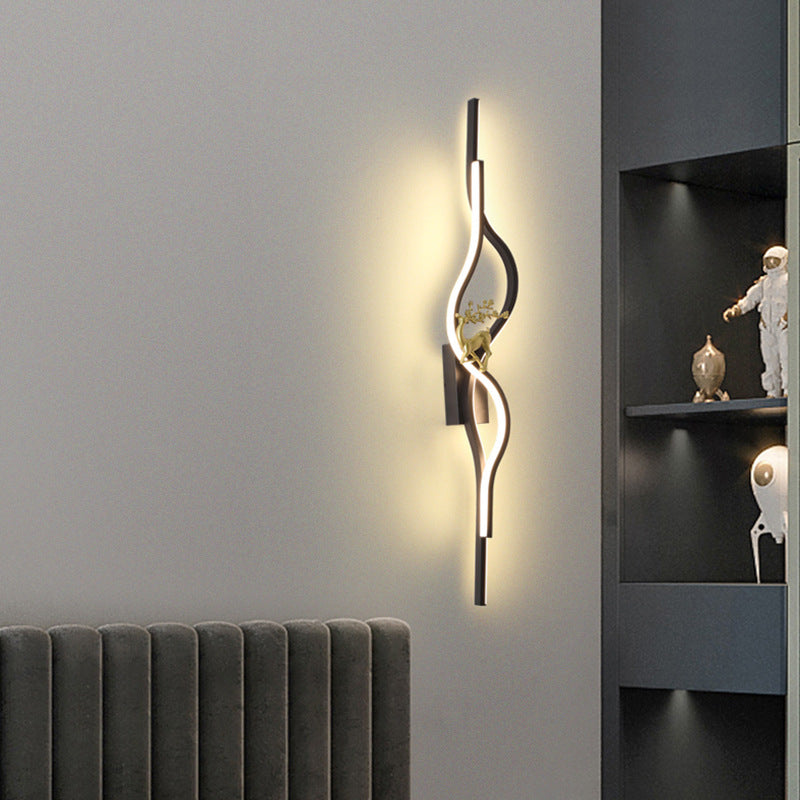 Black 60cm Aluminum Linear Warm Light Smart LED Wall Sconce detail shot showing acrylic diffuser lit warmly