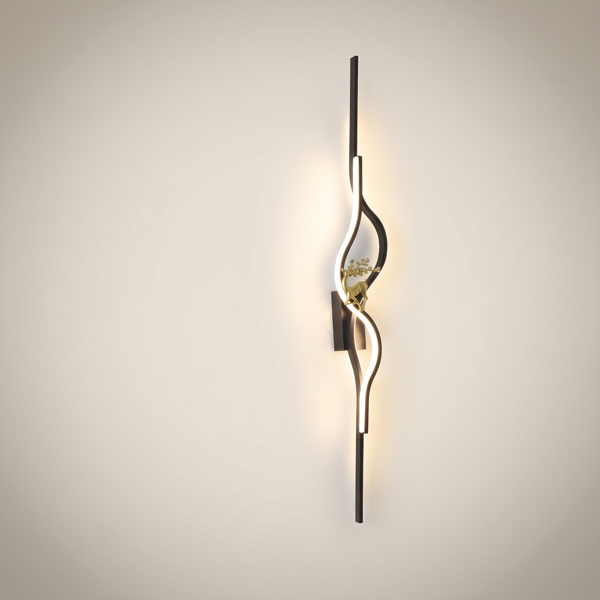 Gold 100cm Aluminum Linear Warm Light Smart LED Wall Sconce side profile lit with warm ambient light