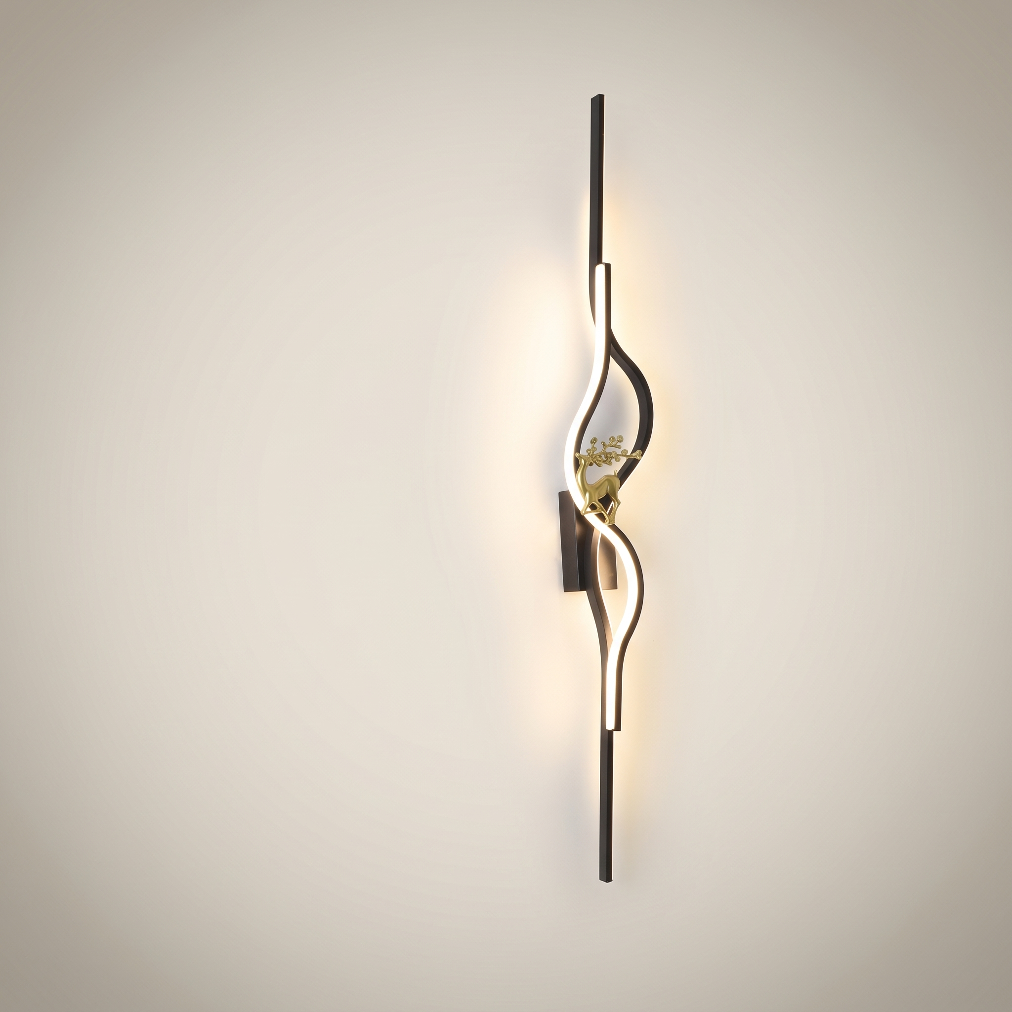 Gold 100cm Aluminum Linear Warm Light Smart LED Wall Sconce side profile lit with warm ambient light
