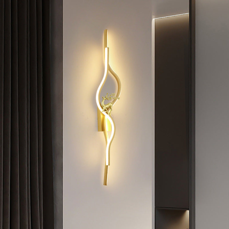 Gold 120cm Aluminum Linear Warm Light Smart LED Wall Sconce side profile lit and wall mounted