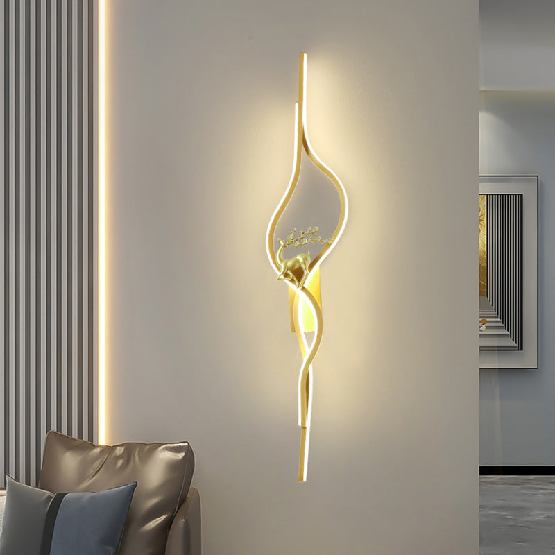 Gold 60cm Aluminum Linear Warm Light Smart LED Wall Sconce close-up showing textured translucent acrylic shade lit