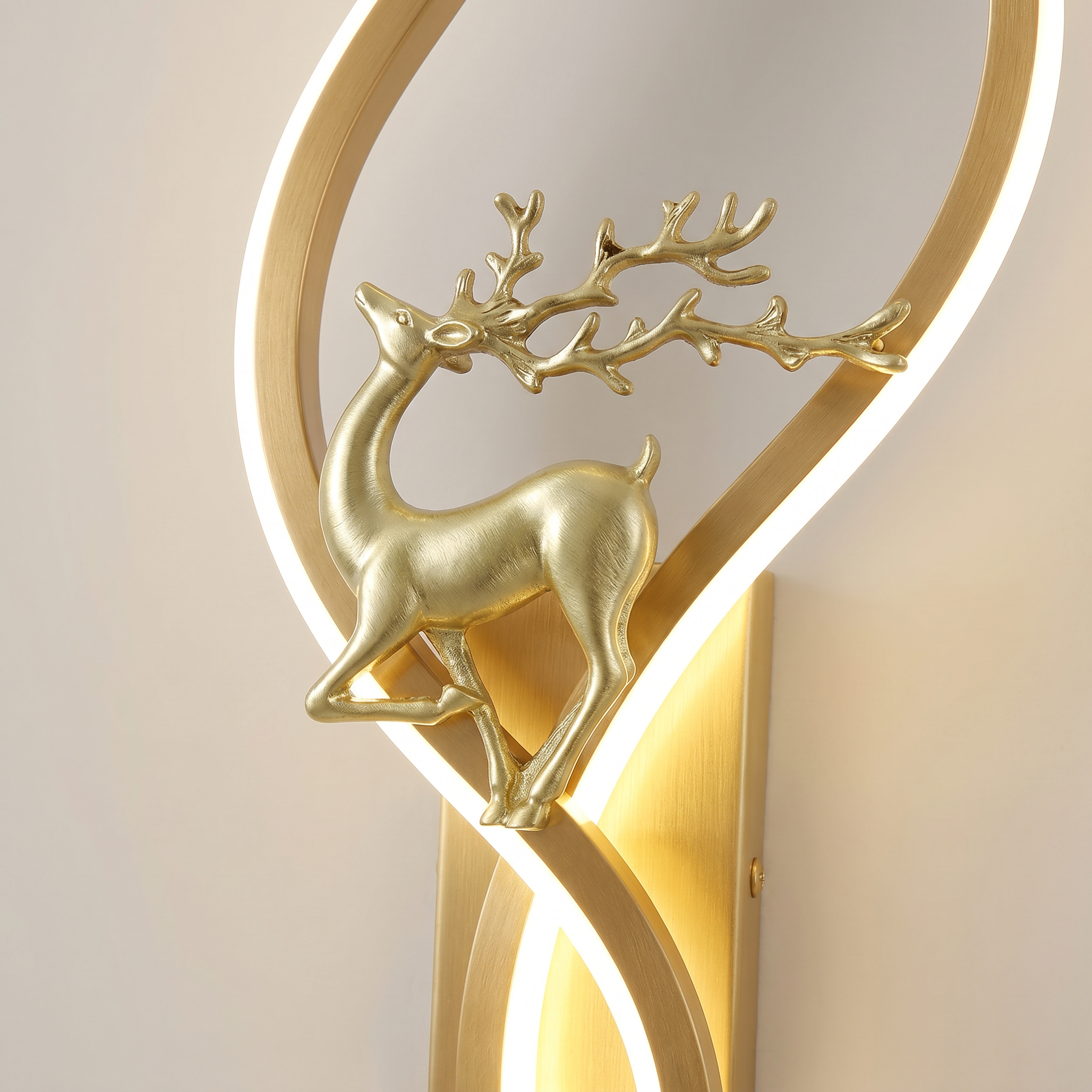 Gold 80cm Aluminum Linear Warm Light Smart LED Wall Sconce front view lit close-up showing translucent acrylic shade