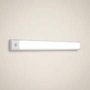 Aluminum silver linear motion sensor rechargeable 31-light under cabinet light shown front view with slim matte aluminum profile