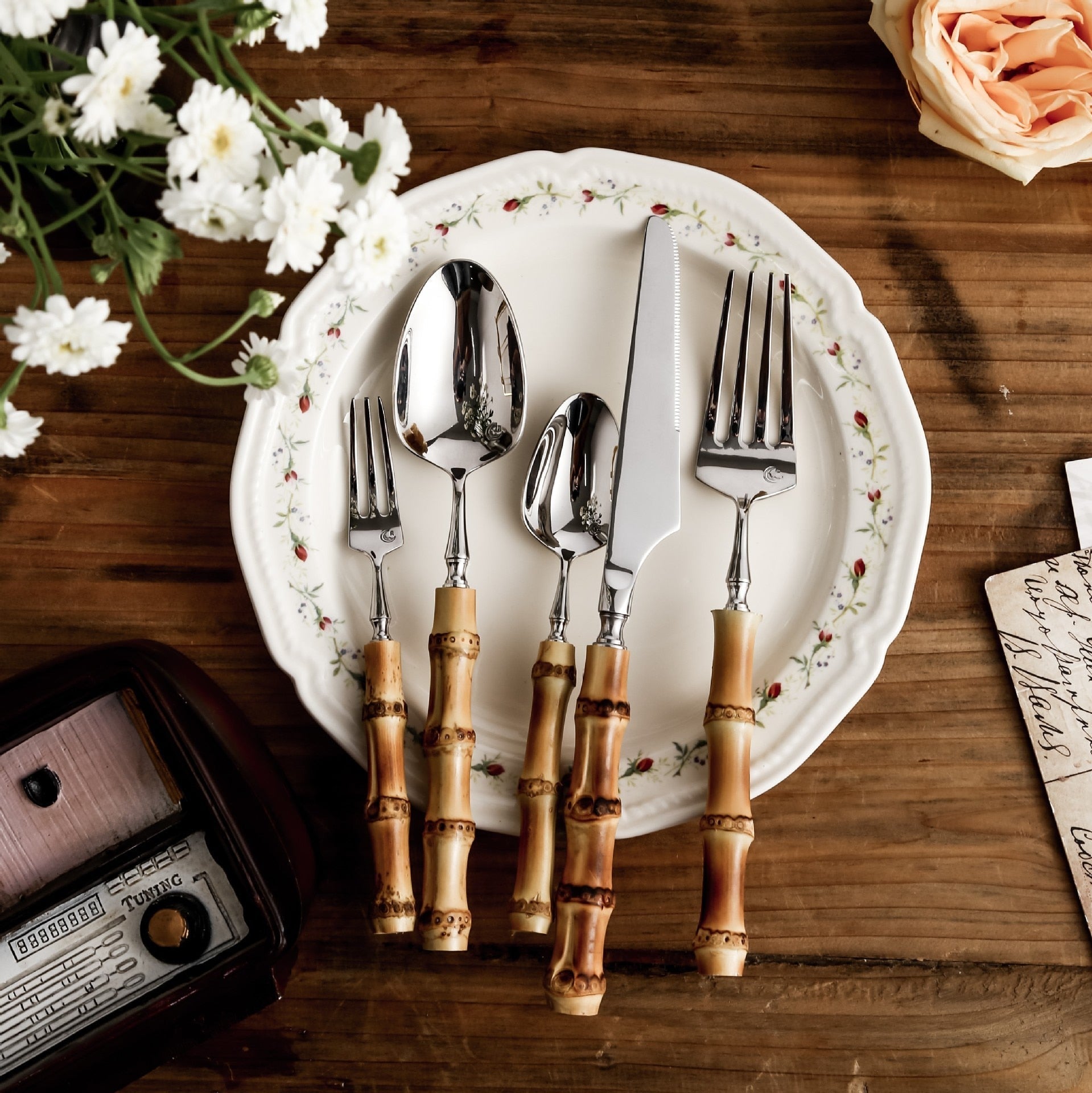 Calders Collection | Cutlery Set with Bamboo Handles & Rustic Stainless Steel for Elegant Mediterranean Dining 1