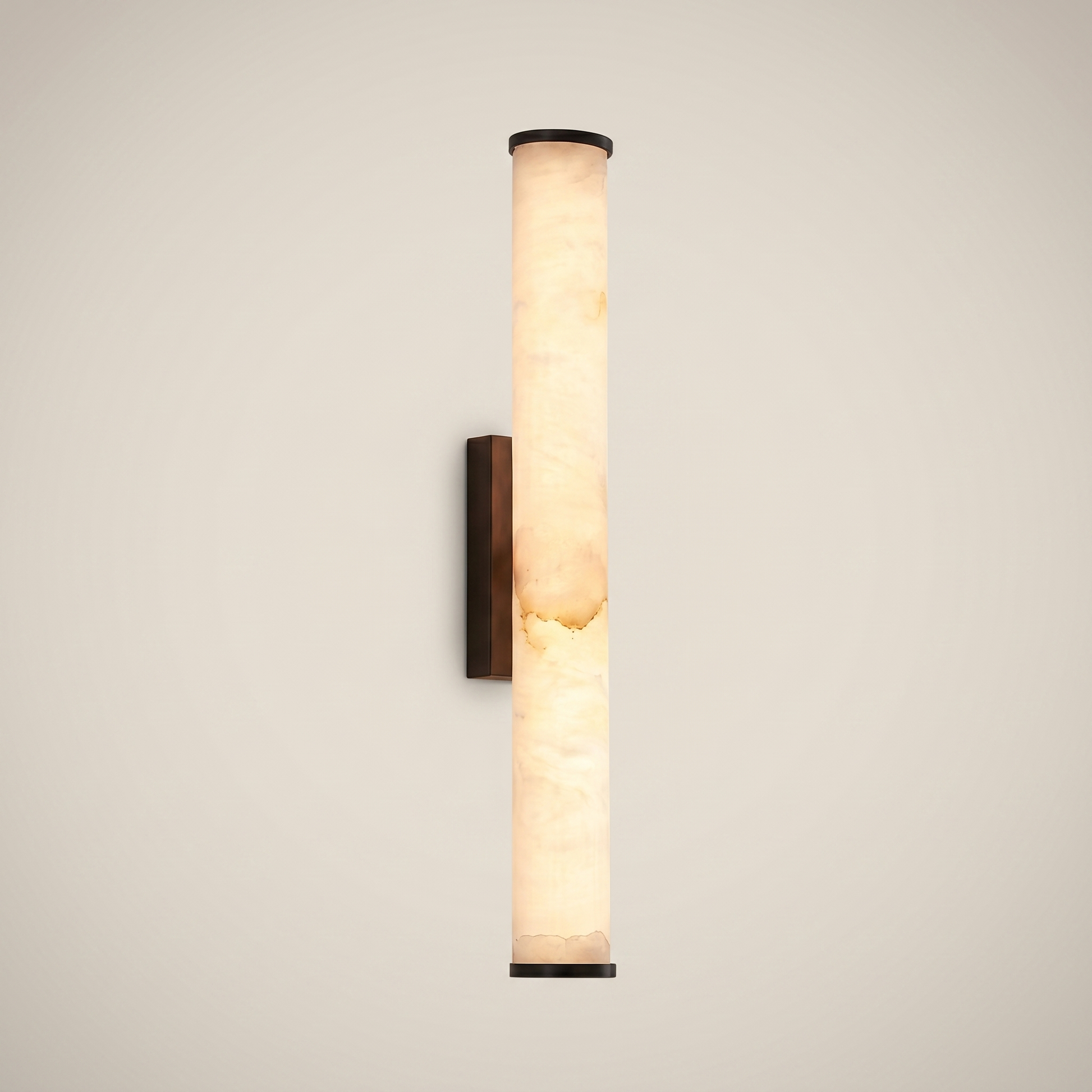 Cloud Stone Resin Cylindrical Matte Black 14W LED wall sconce shown front view close-up highlighting natural cloud stone texture
