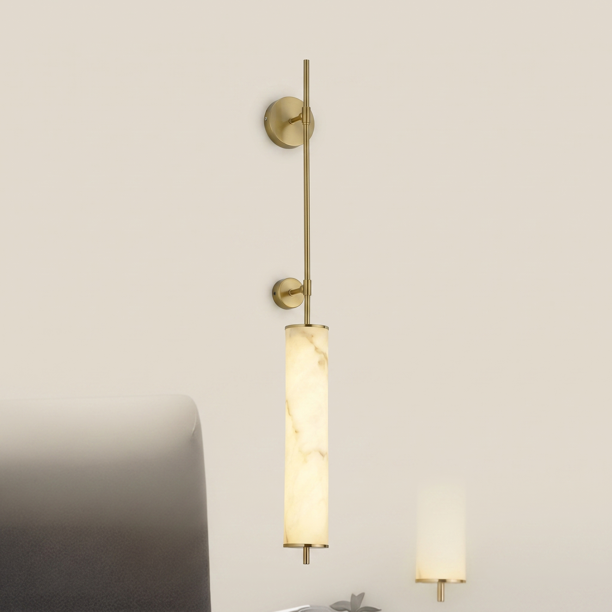 Front view close-up of Cloud Stone Resin Cylindrical Matte Black 14W LED wall sconce showing natural cloud stone texture detail