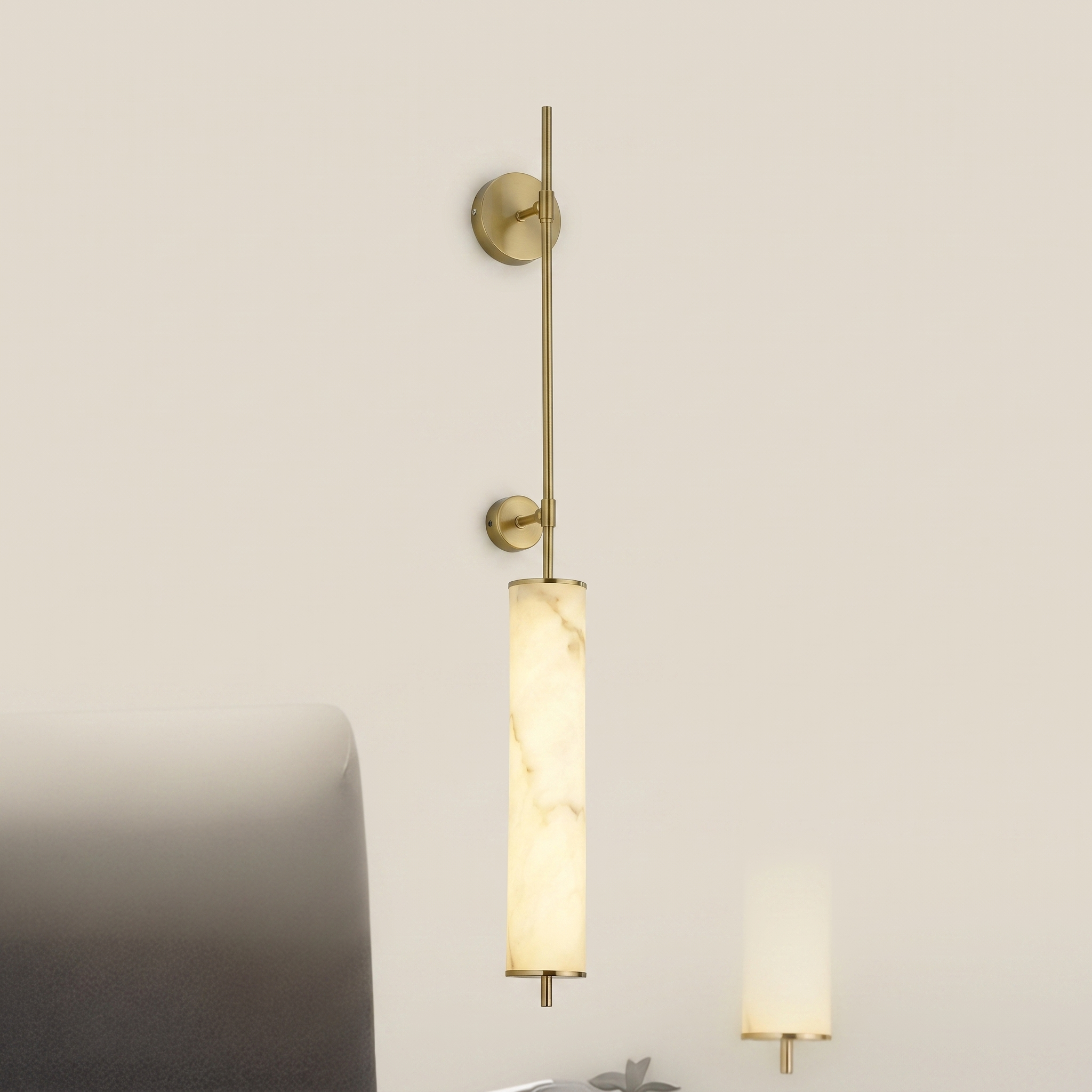 Front view close-up of Cloud Stone Resin Cylindrical Matte Black 14W LED wall sconce showing natural cloud stone texture detail