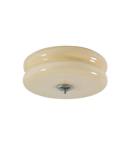 Époque glass pendant lamp with beige glass shade and chrome finish accent, isolated on a black background.