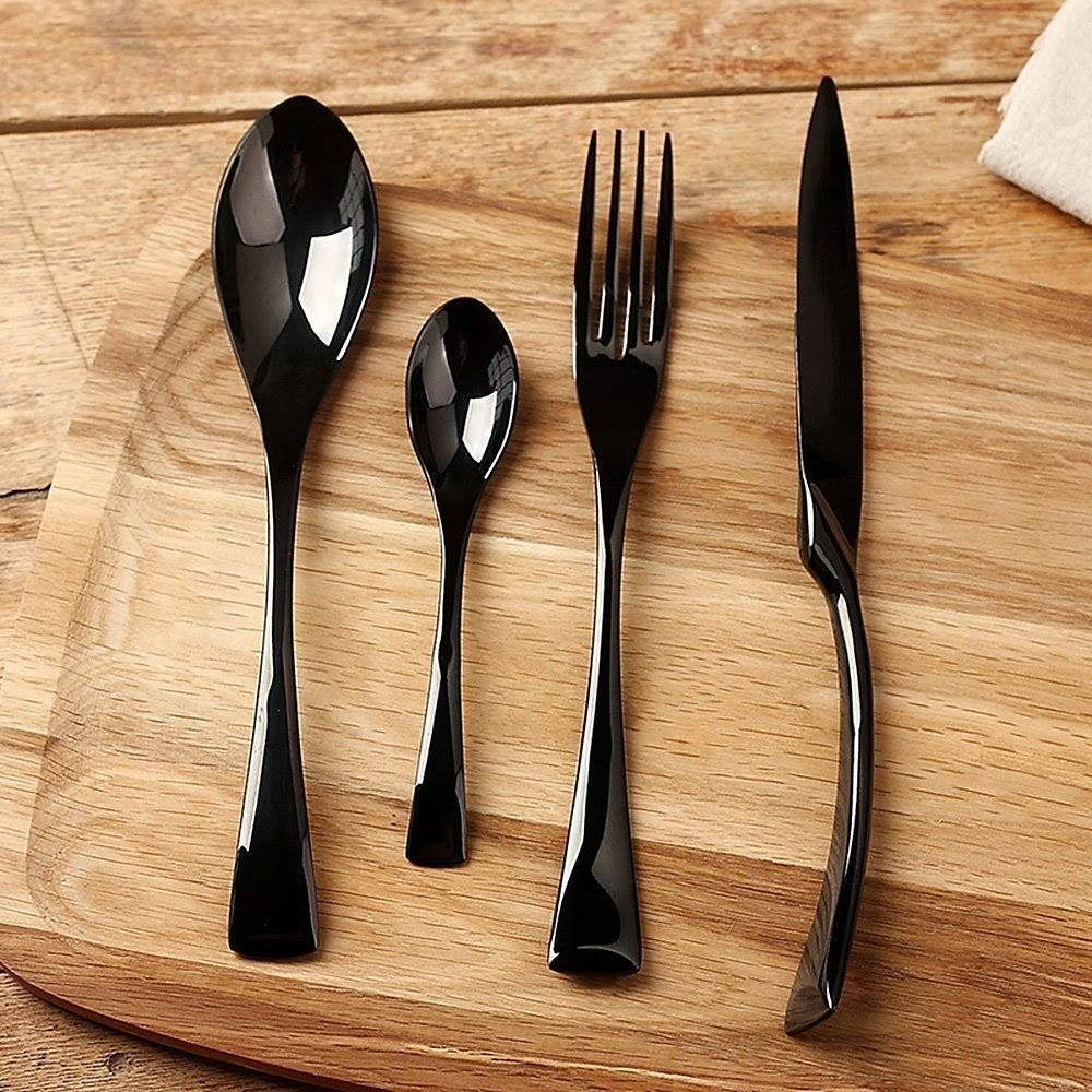Elegant Jet Black Silverware Set with Hand-Forged Stainless Steel for Timeless Dining Experience