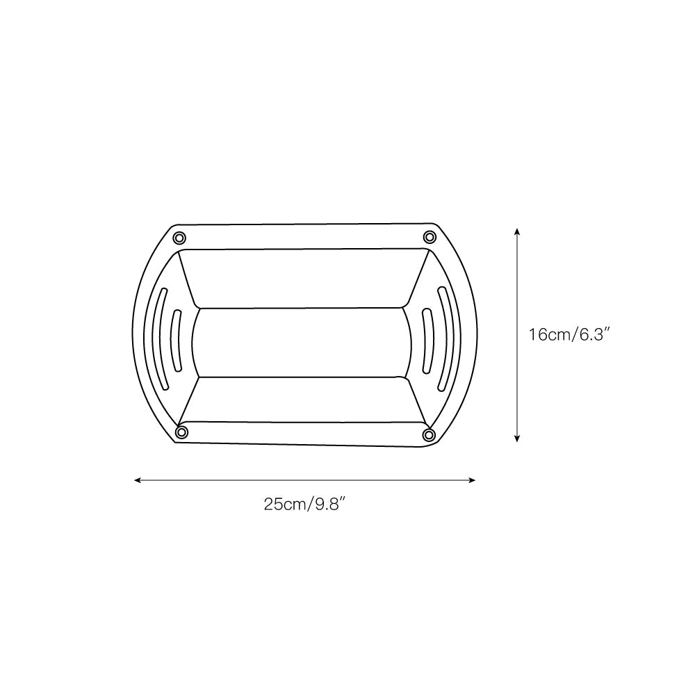 Fenwick Vintage Outdoor Glass Sconce Wall Lamp Metal Frame with Clear Glass, line drawing of oval sconce with dimensions 25cm (9.8 inches) wide and 16cm (6.3 inches) high.