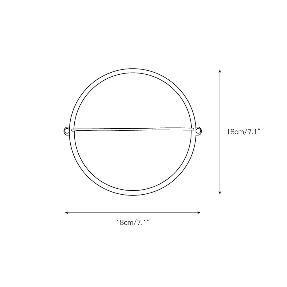 Fenwick Vintage Outdoor Glass Sconce Wall Lamp Metal Frame with Clear Glass, line drawing of round sconce with dimensions 18cm (7.1 inches) wide and 18cm (7.1 inches) high.
