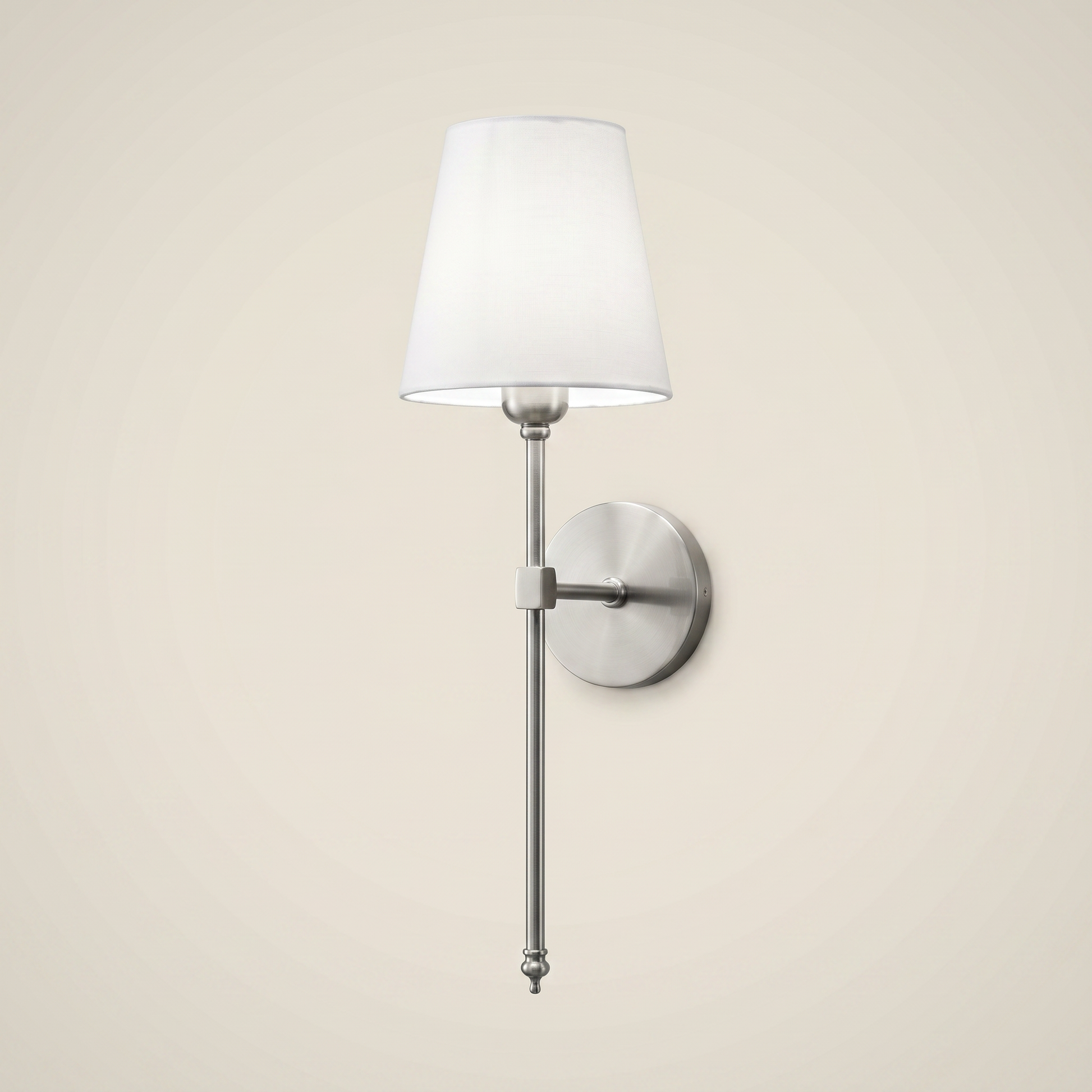 Black fabric wireless RGB remote control 1-light wall sconce front view with fabric shade lit in living room