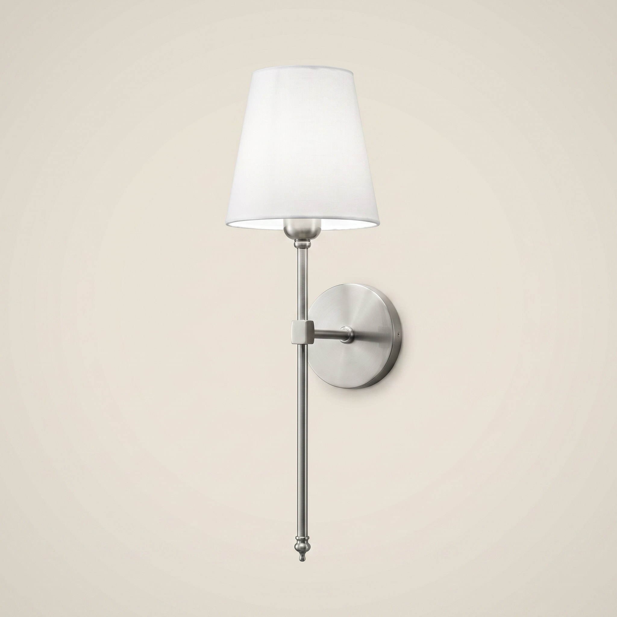 Black fabric wireless RGB remote control 1-light wall sconce front view with fabric shade lit in living room