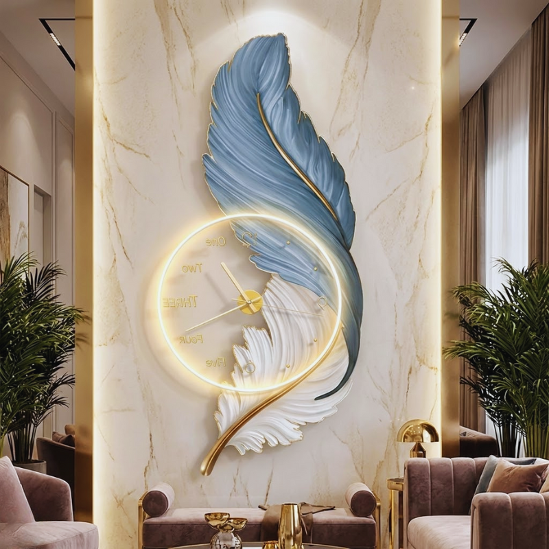 Feather Acrylic Round Wall Clock design in a stylish room.