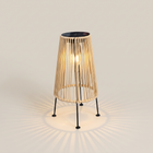 Handwoven Rattan Geometric Solar LED Tripod Outdoor Lantern