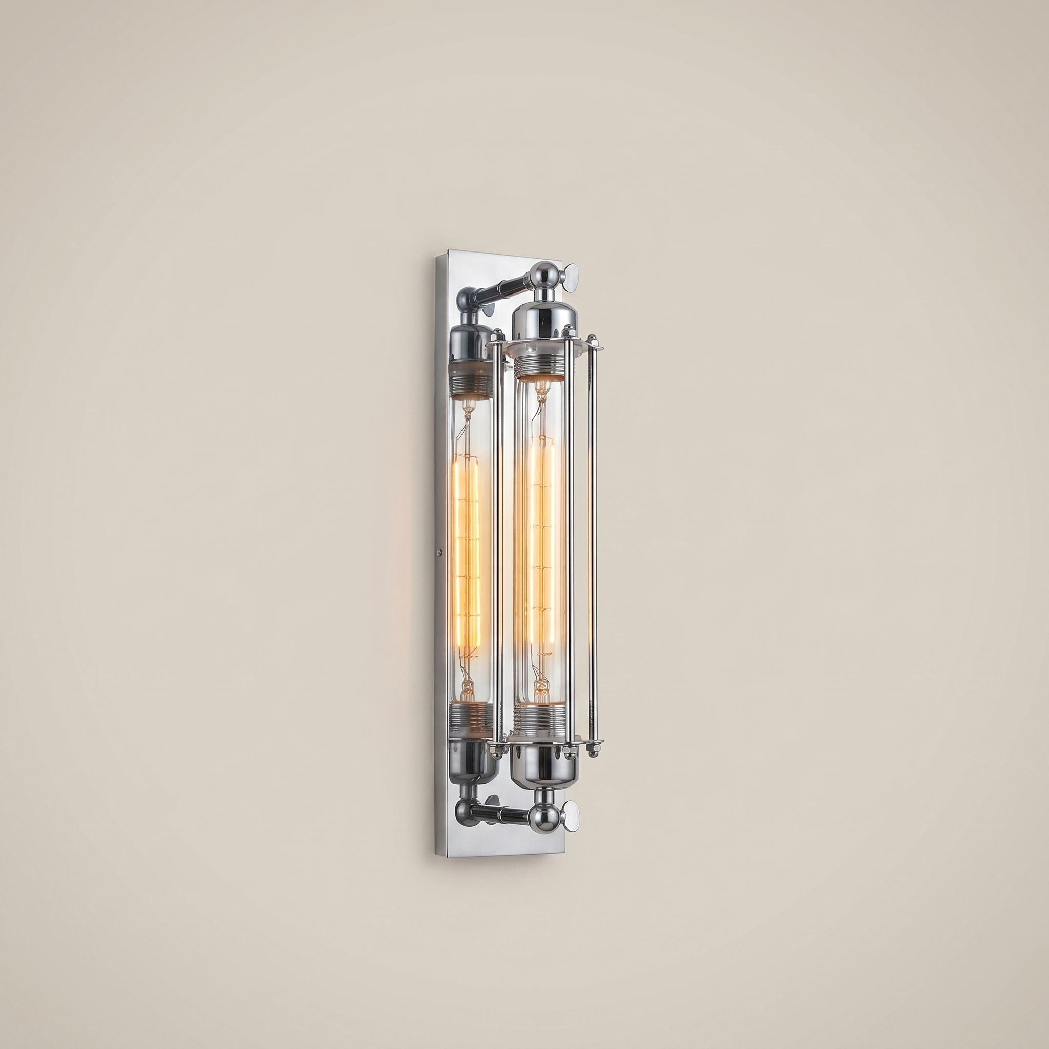 Close-up of iron multi-head LED wall sconce in black finish showing warm glow variant