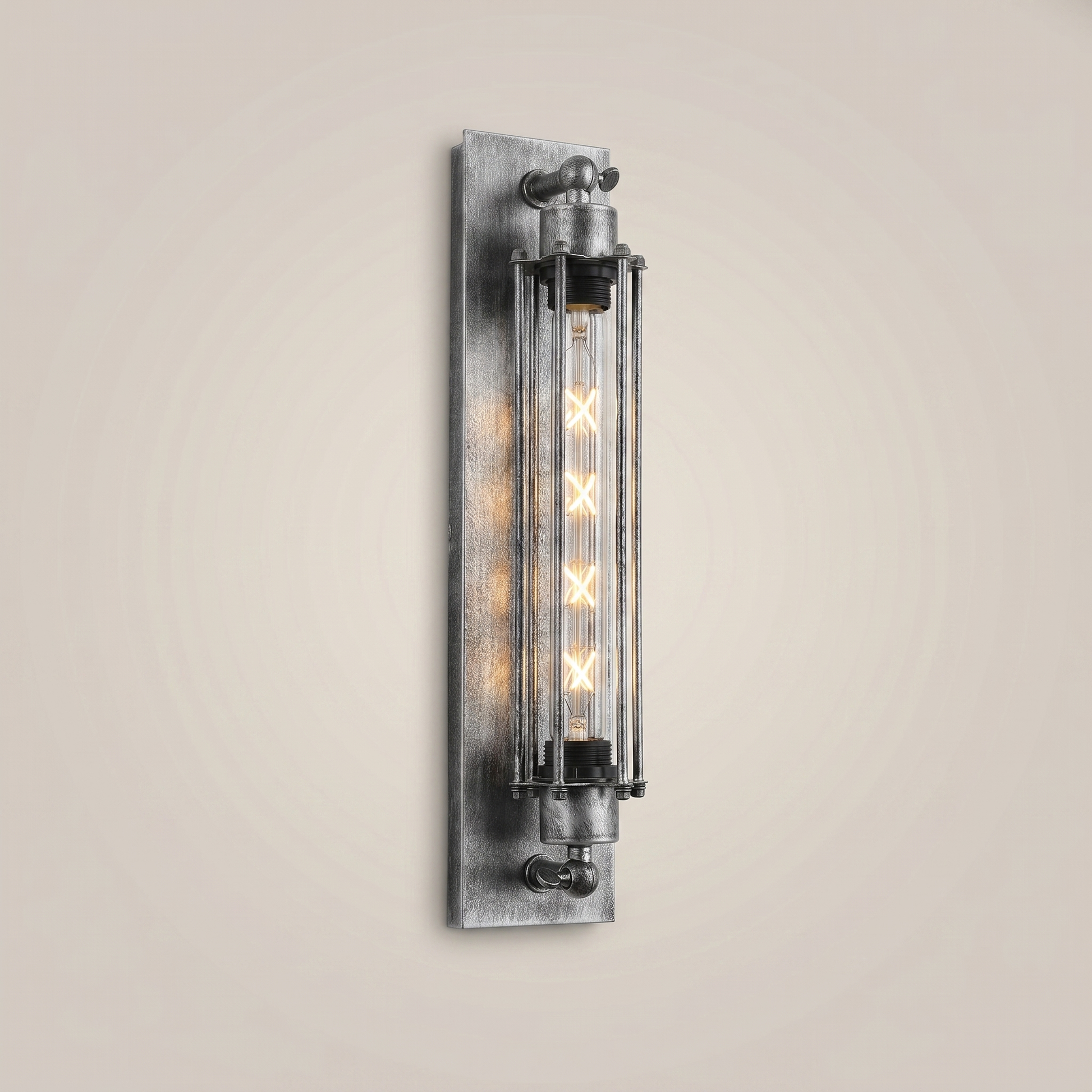 Detail shot of iron multi-head LED wall sconce in black finish with warm light variant