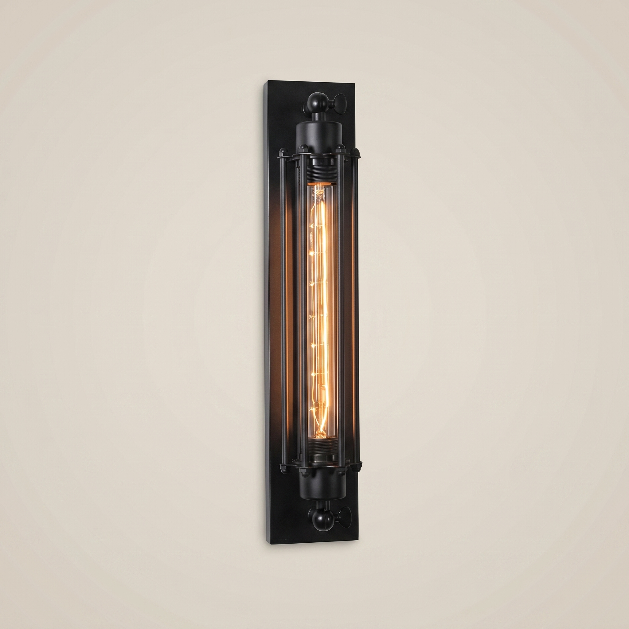 Iron antique brass multi-head LED wall sconce shown front view with warm light highlighting retro style