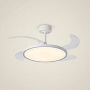 Iron ultra-thin hidden full-spectrum eye-care LED flush mount ceiling light shown front view lit with iron frame and ABS fan blades