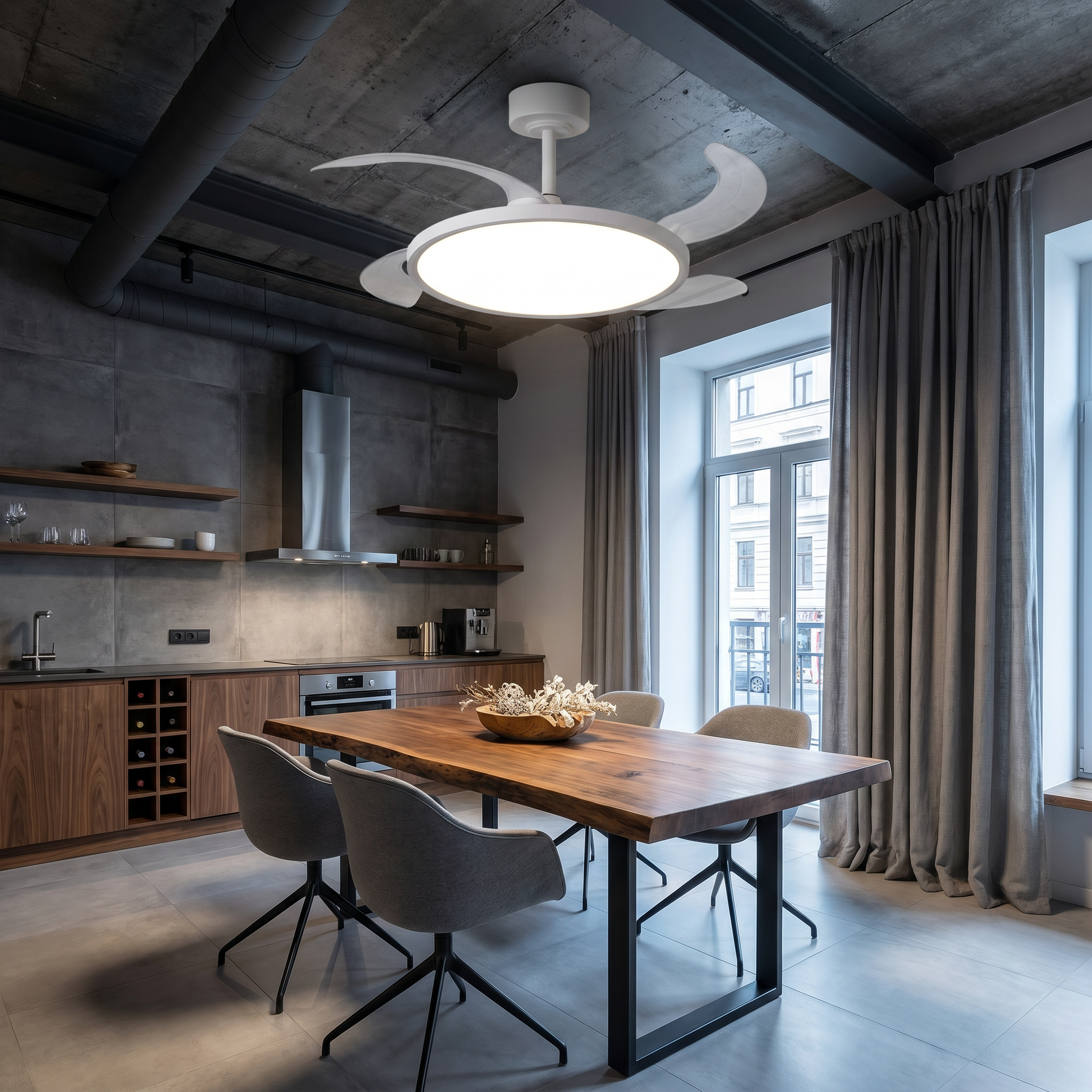 Iron ultra-thin hidden full-spectrum eye-care LED flush mount ceiling light top-down lit with iron frame and ABS fan blades in living room