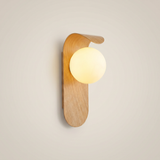 Natural wood tone Iron Wood Grain Curved Bracket G9 LED 1-Light Wall Sconce front view showing PVC shade spherical frosted diffuser and iron body