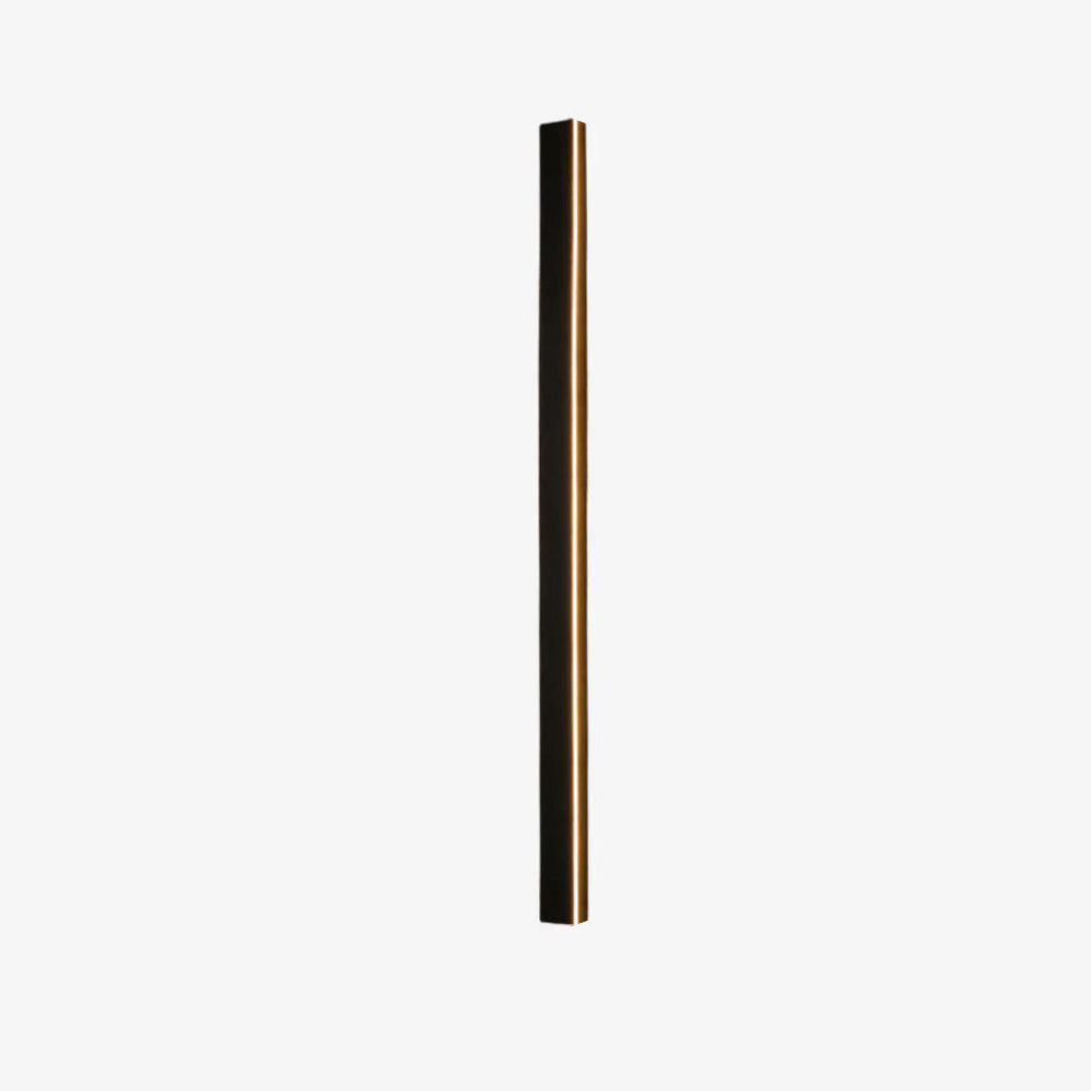 A sleek Luna Edge IP65 linear LED wall light with a black metal finish and acrylic cover, emitting warm light against a clean white background. Ideal for modern outdoor lighting.