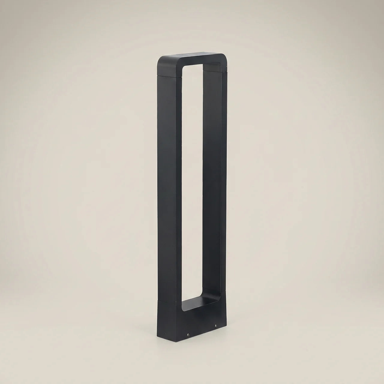 Matte black aluminum rectangular IP65 10W LED outdoor lawn light ambient room spike mount 31.5 inch height glowing warm white beside garden bed