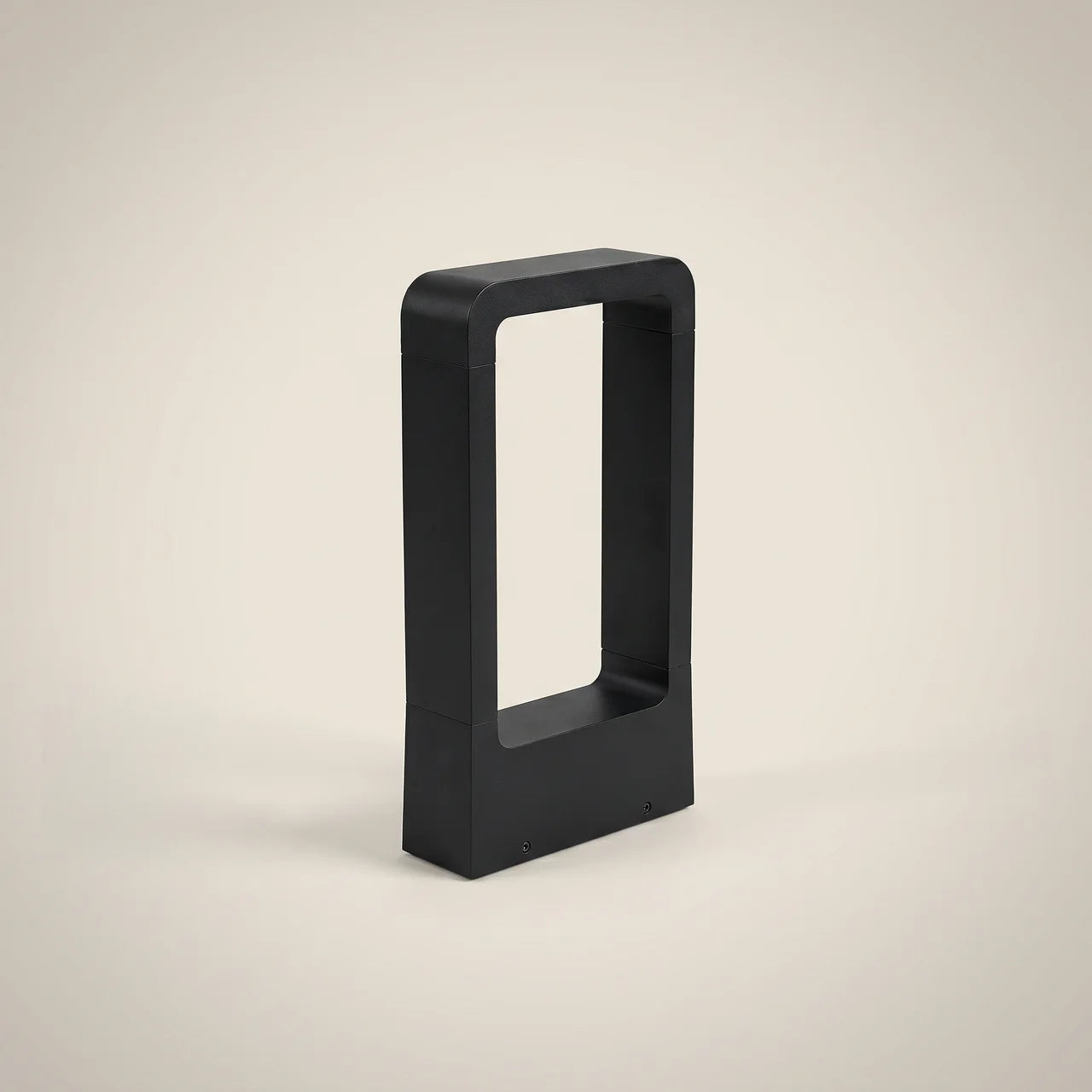 Matte black aluminum rectangular IP65 10W LED outdoor lawn light shown front view base mount 11.8 inch height with matte black finish