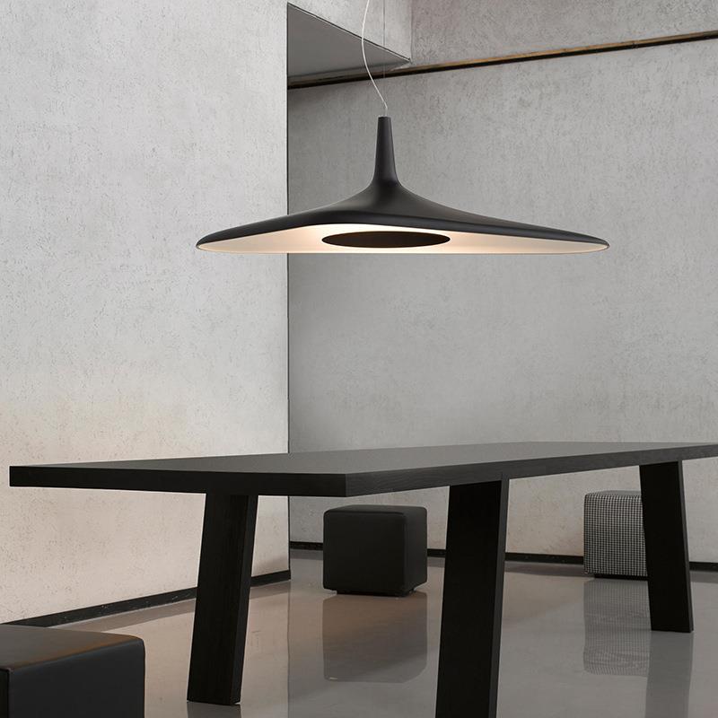 Nordic Art Pendant Light in black shown front view with elongated horizontal resin glass shade