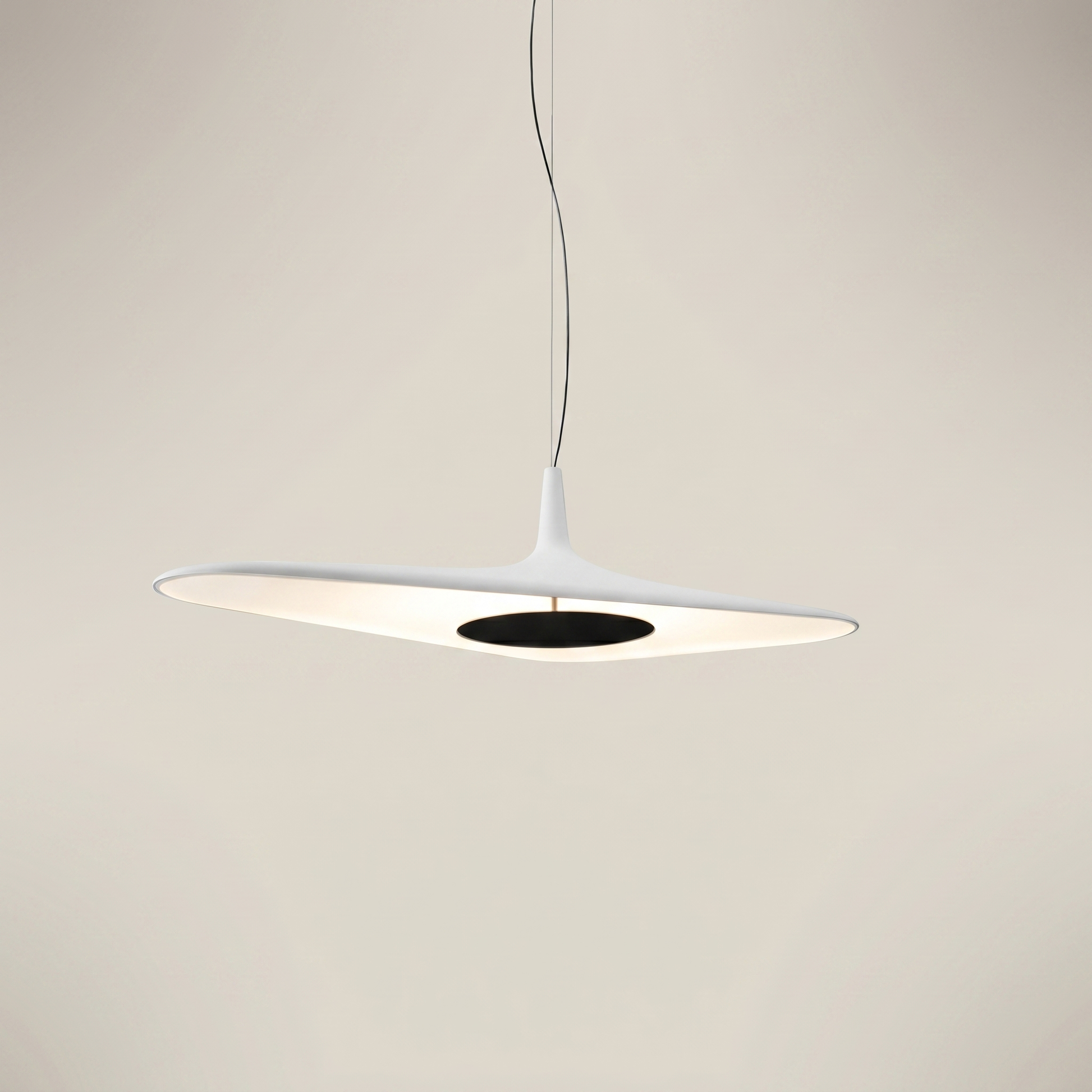 Nordic Art Pendant Light in white shown front view with elongated horizontal resin glass shade