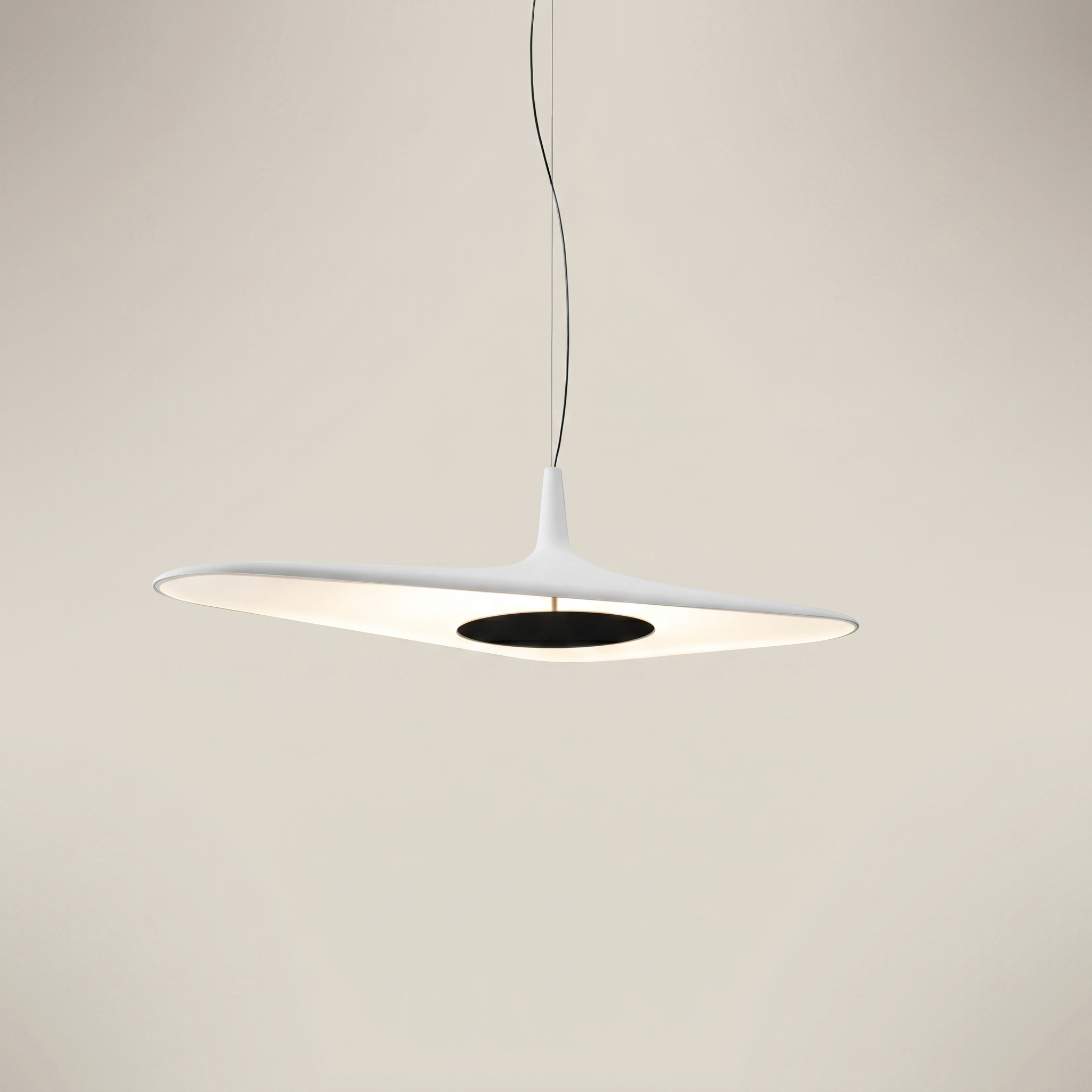 Nordic Art Pendant Light in white shown front view with elongated horizontal resin glass shade