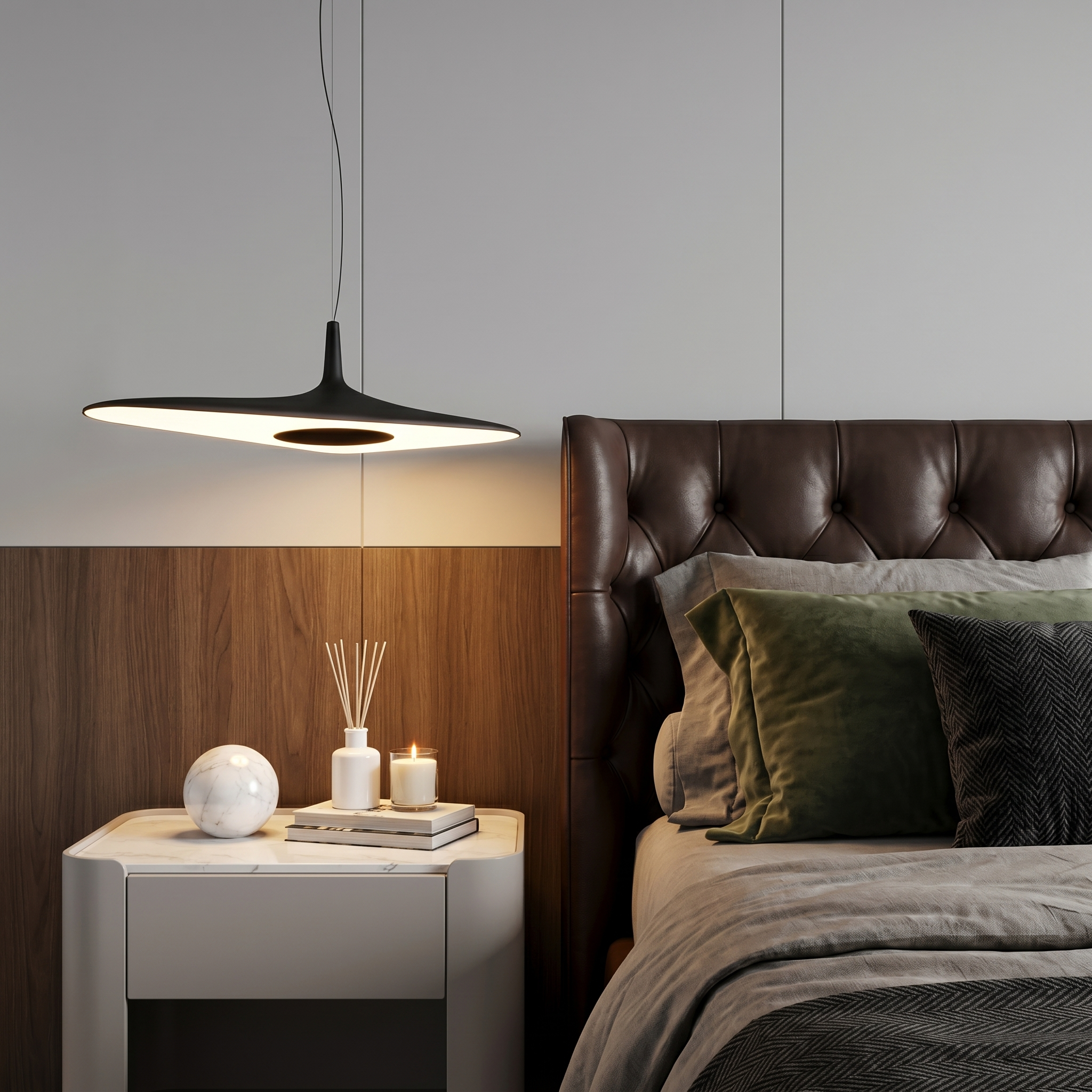 Nordic Art Pendant Light in white shown top-down view in bedroom highlighting irregular resin glass design
