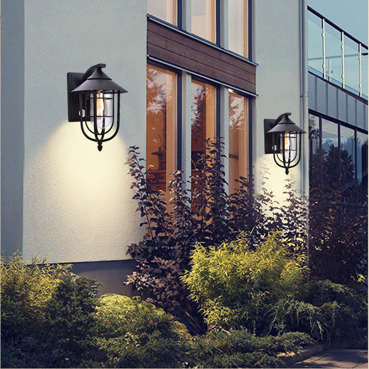 Iron Matte Black Conical Cage Motion Sensor LED Outdoor Wall Sconce