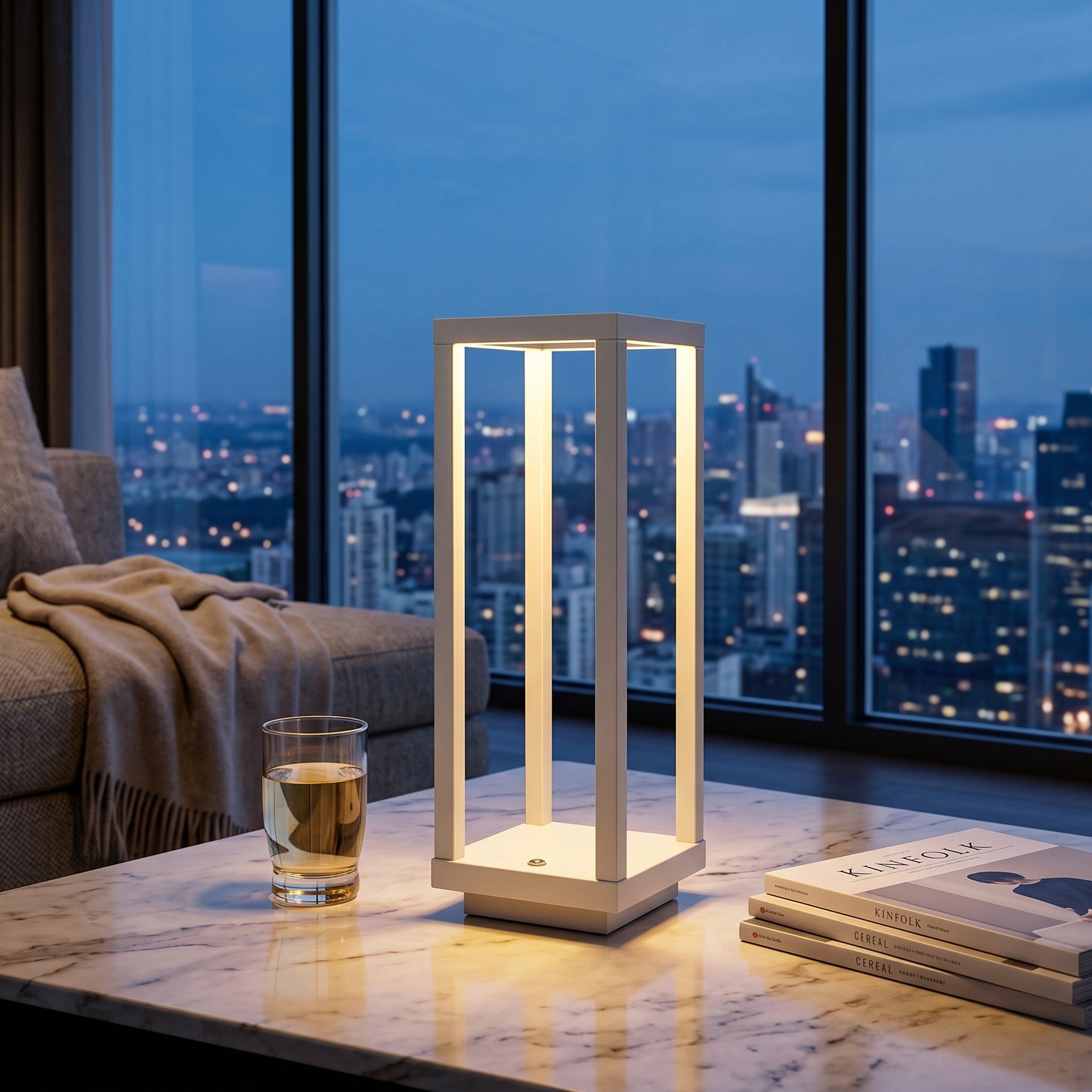 Metal White Square Pillar Touch-Control Adjustable Color Temperature Table Lamp