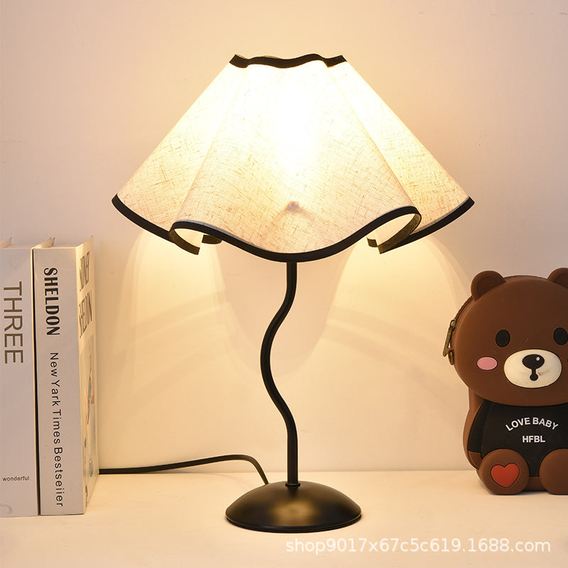 Cotton Linen Petal Fabric Metal Base 7W Eye-Care LED Bedside Lamp