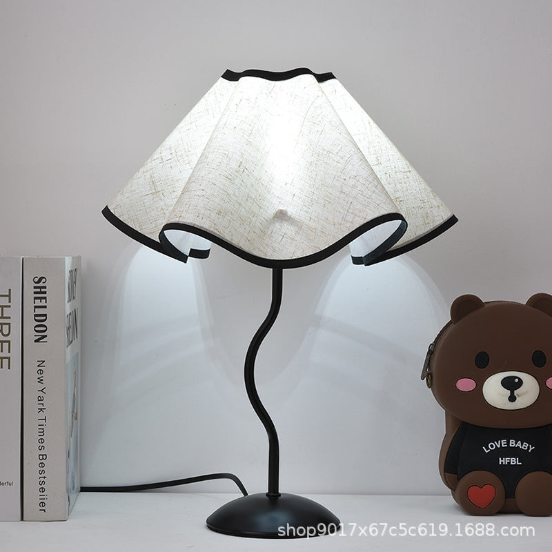 Cotton Linen Petal Fabric Metal Base 7W Eye-Care LED Bedside Lamp