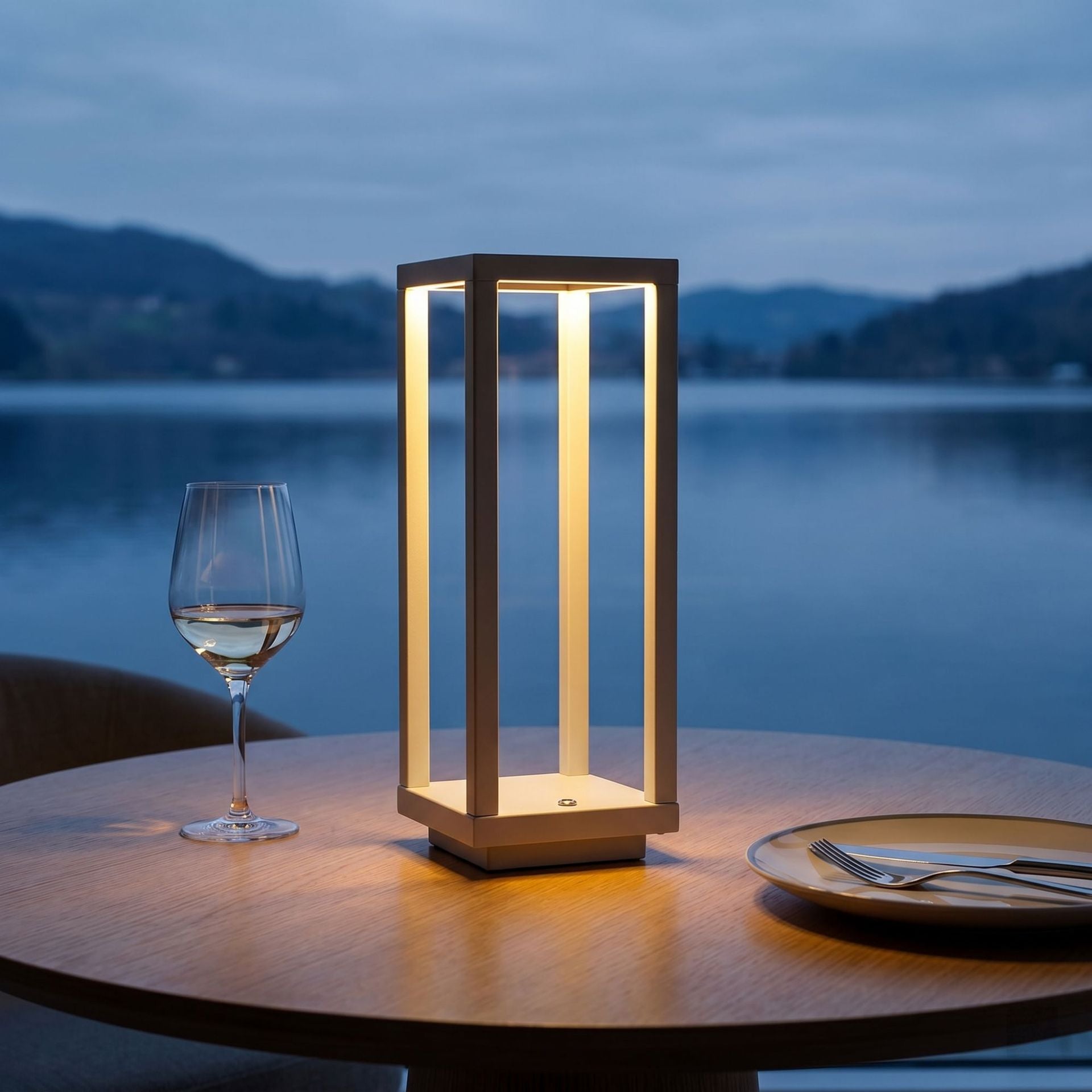 Metal White Square Pillar Touch-Control Adjustable Color Temperature Table Lamp