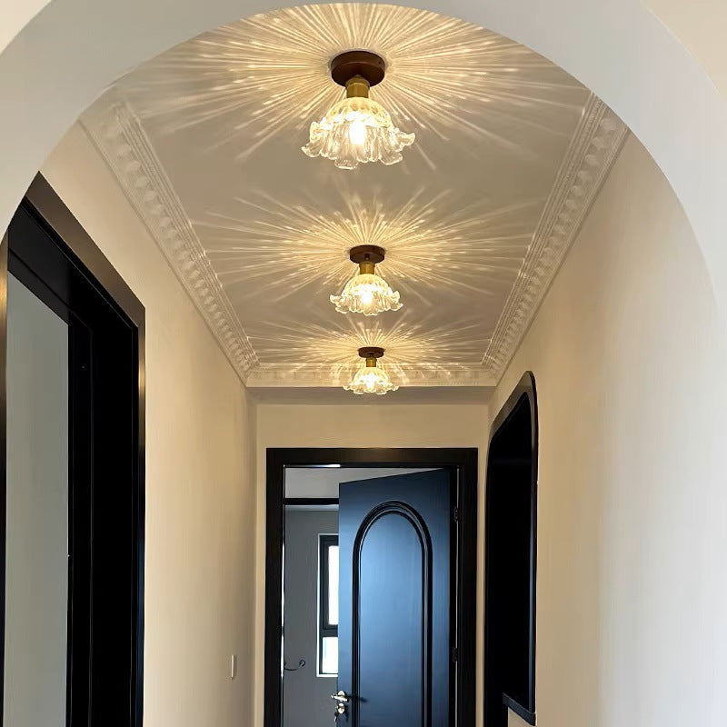Crystal Glass Walnut Tri-Color LED Flush Mount Ceiling Light