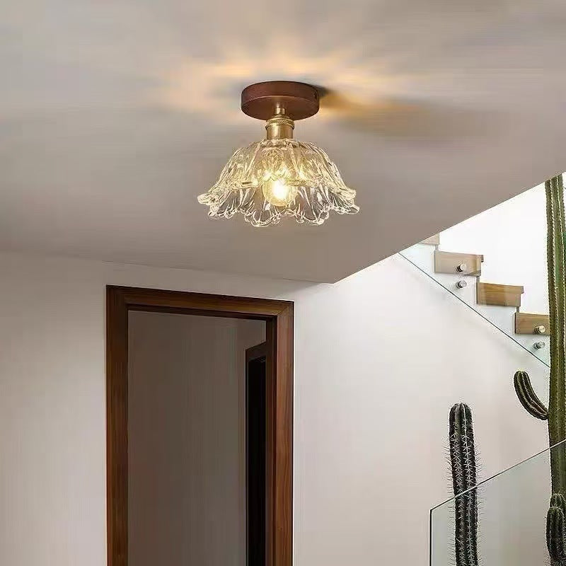 Crystal Glass Walnut Tri-Color LED Flush Mount Ceiling Light