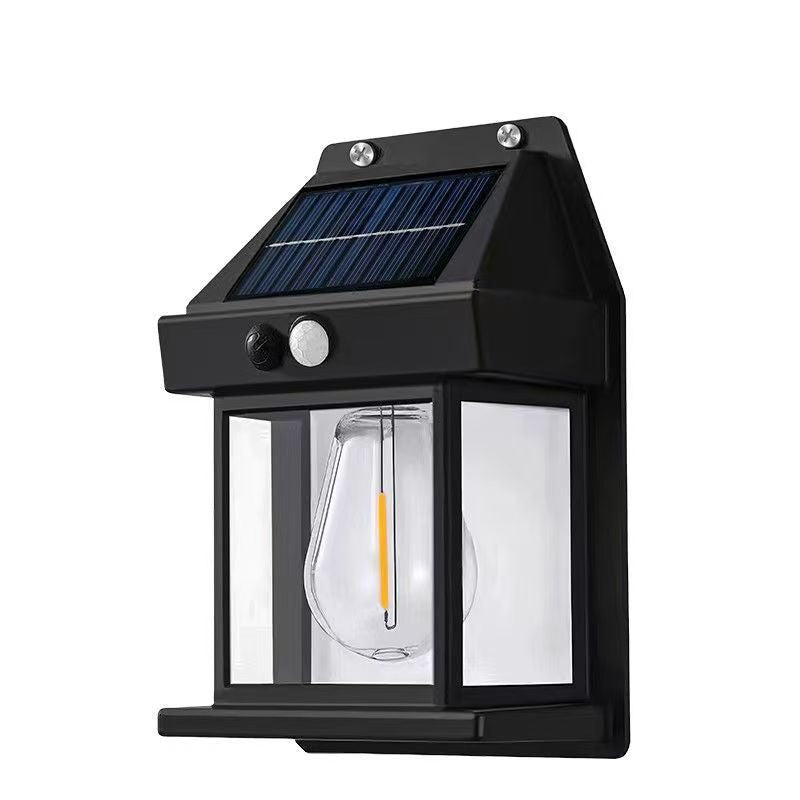 Black Retro Abstract Solar Motion Sensor IP65 Waterproof Outdoor Wall Sconce
