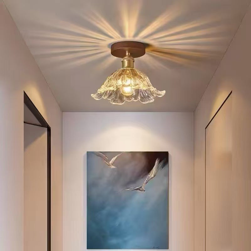 Crystal Glass Walnut Tri-Color LED Flush Mount Ceiling Light